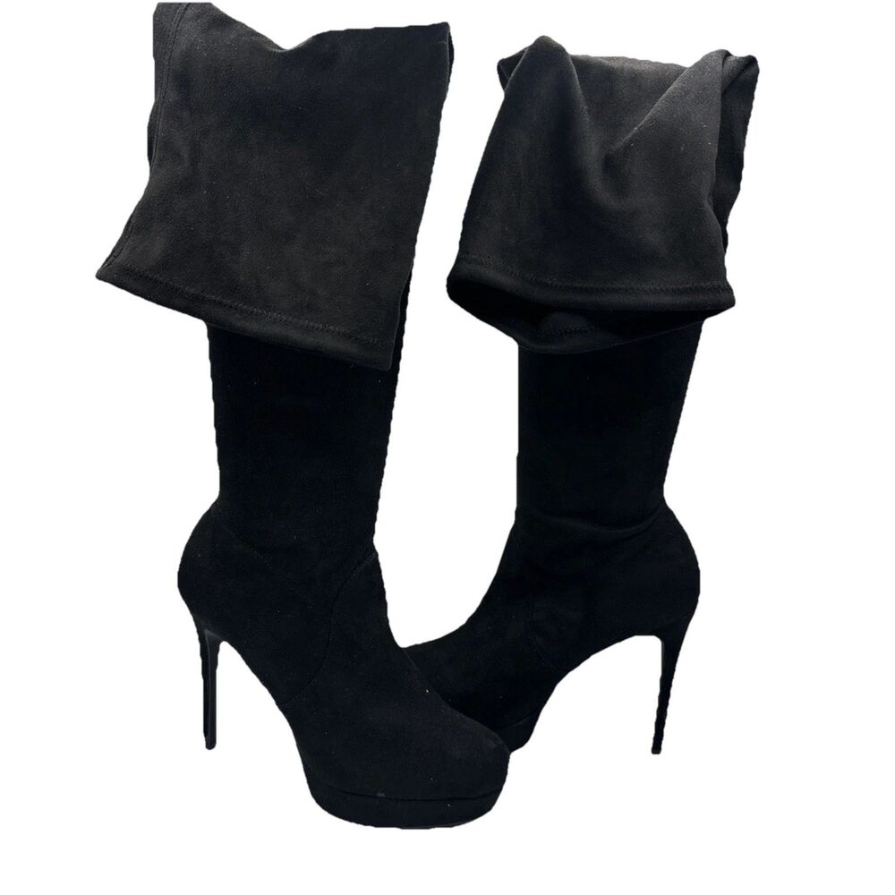 NEW Thalia Sodi Black Suede Heeled Over the knee Boots Sz 6 1/2